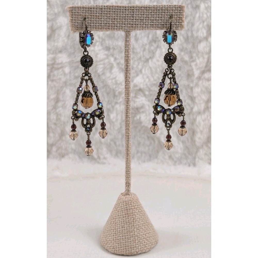 Sorrelli Crystal Chandelier Earrings Amber AB Rhinestone Antique Brass Dangle